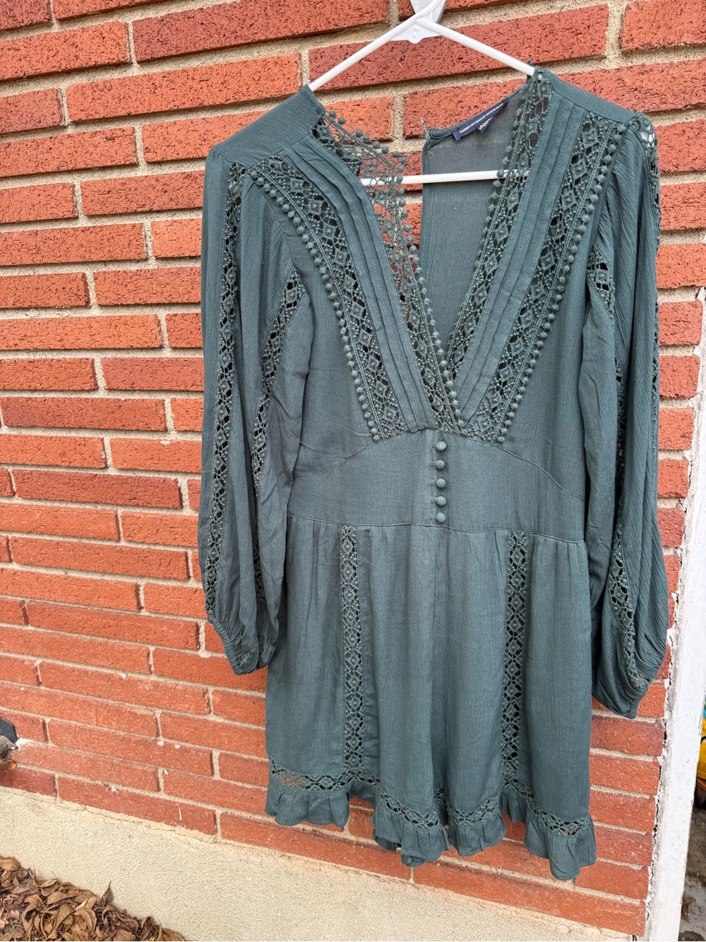 American Eagle Outfitters Teal Green Lace-Trim Mini Dress